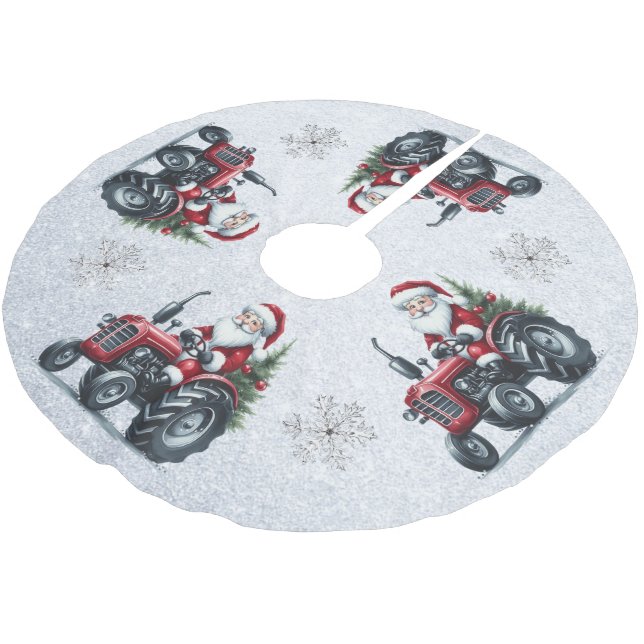 Tractor Santa Tree Skirt Polyester Weihnachtsbaumdecke (Schrägansicht)