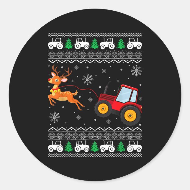 Tractor Ugly Christmas Tree Holiday Funny Xmas Boy Runder Aufkleber (Vorderseite)