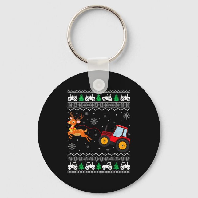 Tractor Ugly Christmas Tree Holiday Funny Xmas Boy Schlüsselanhänger (Vorderseite)