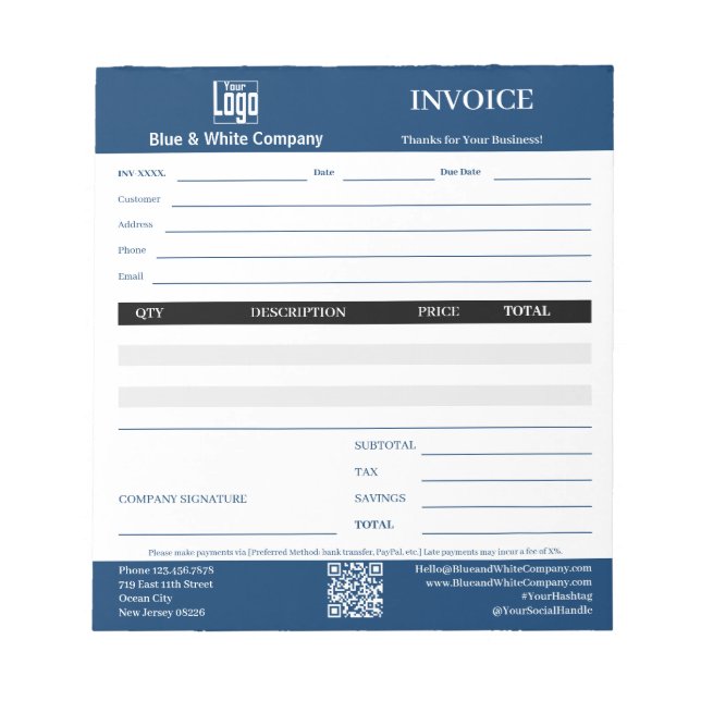 Trade Service Professional Blue Invoice Pad Notizblock (Vorderseite)