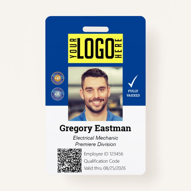 Tradesman Foto ID Impfstoff QR Code Blaues Abzeich Ausweis (Vorderseite)
