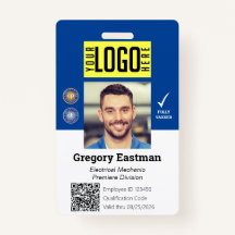 Tradesman Photo ID Vaccine QR Code Bleu Badge