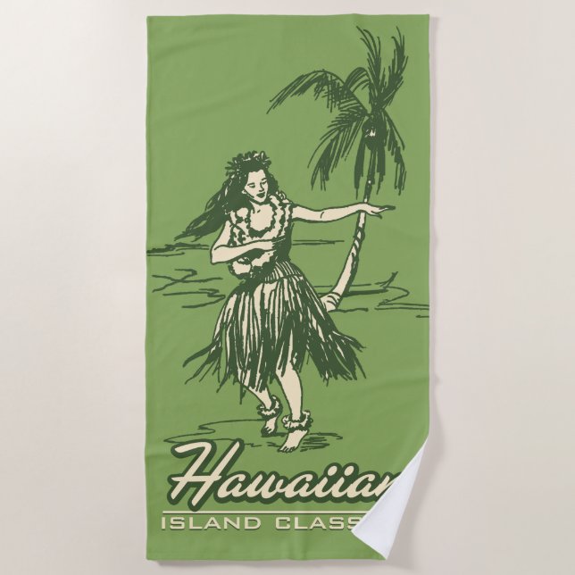 Tradewinds hawaiische Insel Hula Mädchen - Grün Strandtuch (Vorderseite)