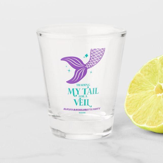 Trading Schwanz For Veil Mermaid Junggeselinnen-Ab Schnapsglas (Vorderseite)