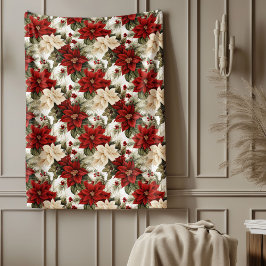 Traditional Blanket Red Poinsettia Holiday Style Fleecedecke