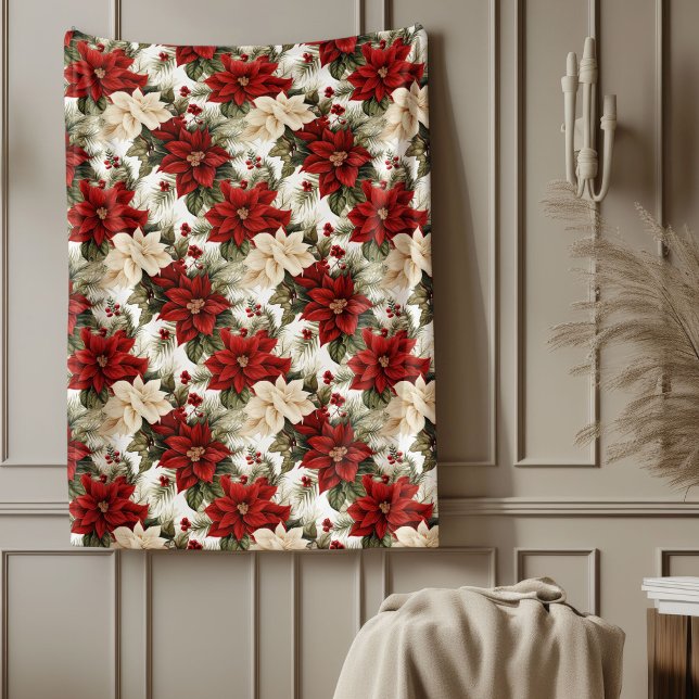 Traditional Blanket Red Poinsettia Holiday Style Fleecedecke (Traditional Blanket Red Poinsettia Holiday Style)