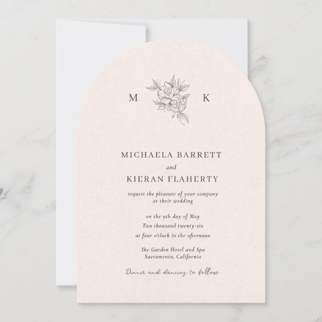 Traditional Blush Pink Monogram Wedding Invitation (Devant)