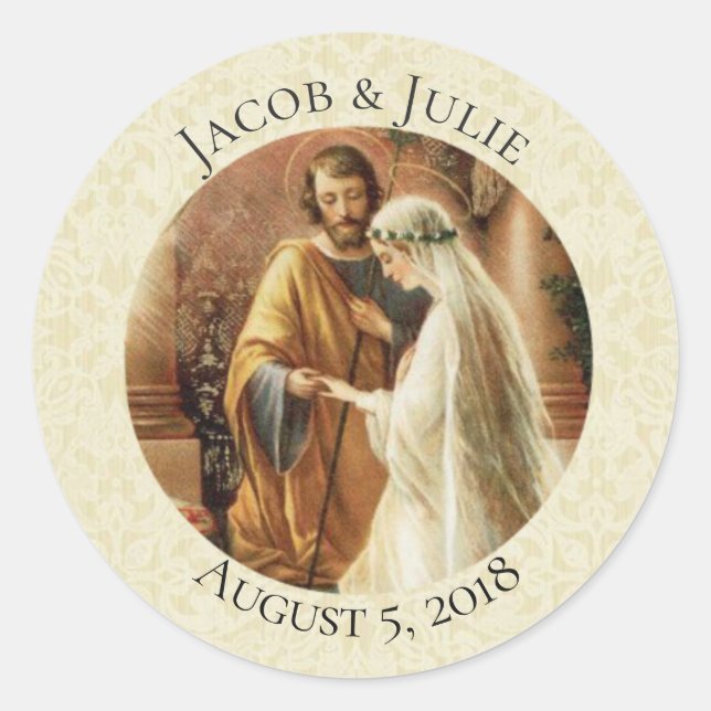 Traditional Catholic Bride Groom Wedding Runder Aufkleber (Vorderseite)