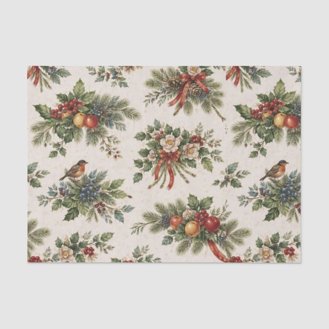 Traditional Christmas Holly and Winter Fruit Seidenpapier (Vorderseite)