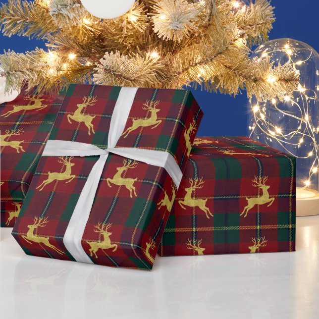 Traditional Christmas Reindeer Plaid Geschenkpapier (Feiertage)