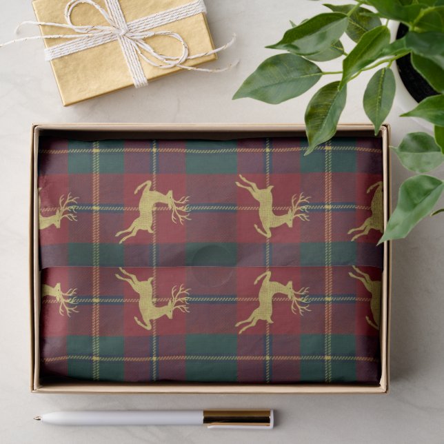 Traditional Christmas Reindeer Plaid Seidenpapier (Geschenk)