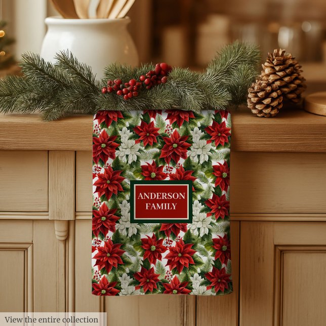 Traditional Christmas Towel Red Green Floral Art Geschirrtuch (Traditional Christmas Towel Red Green Floral Art)