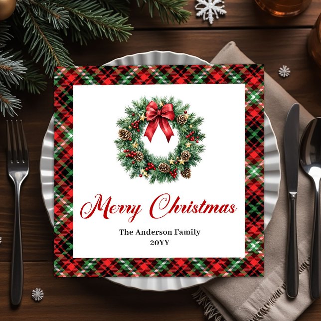 Traditional Christmas Wreath Napkins Personalized Serviette (Traditional Christmas Wreath Napkins Personalized)