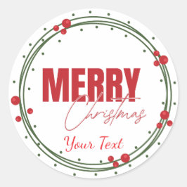 Traditional Custom Round Merry Christmas Label  Runder Aufkleber