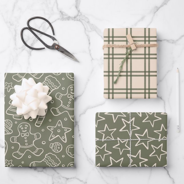Traditional Dark Green Vintage Christmas Boho Geschenkpapier Set (Vorderseite)