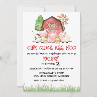 Traditional Farm Theme Birthday Invitation Einladung