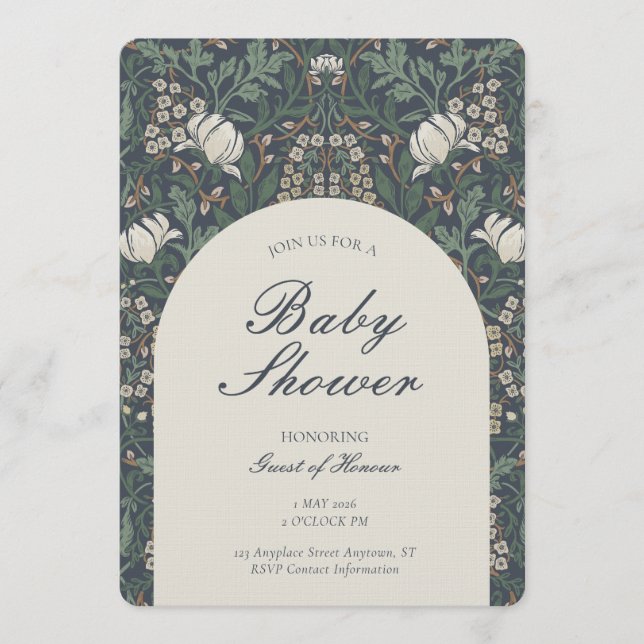 Traditional Floral Arts and Crafts Baby Shower Einladung (Vorderseite)