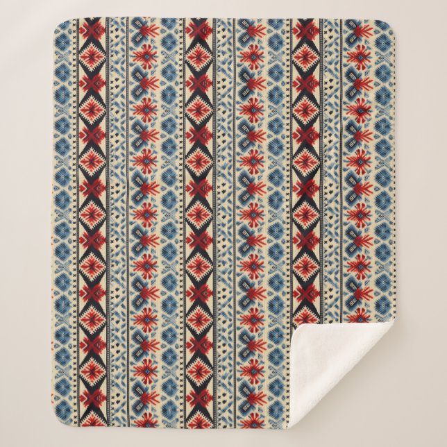 Traditional Folk Embroidery Stripe  Pattern Sherpadecke (Vorderseite)