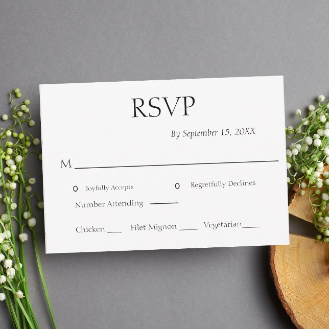 Traditional Formal Minimalist Black White Wedding  RSVP Karte (Von Creator hochgeladen)