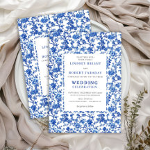 Traditional French Toile Blue Floral Wedding 