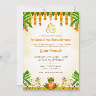 Traditional Indian Graha Pravesh Invitation Card