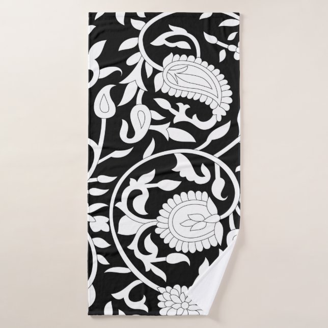 Traditional indian paisley pattern on black and wh (Serviette de bain)