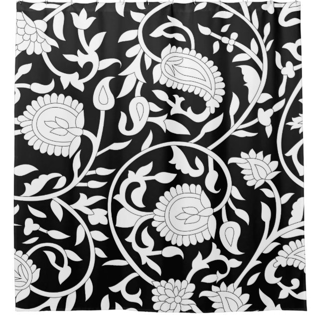 Traditional indian paisley pattern on black and wh duschvorhang (Vorderseite)