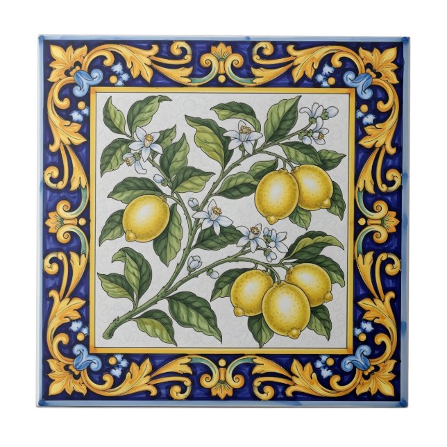 Traditional Italian Majolica Lemon Fliese (Vorderseite)