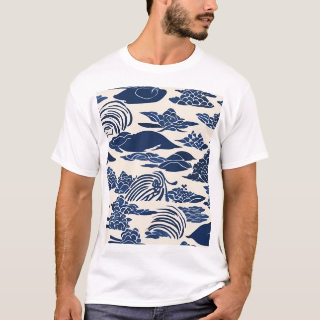 Traditional Japanese Pattern Design Seamless Texti T-Shirt (Vorderseite)