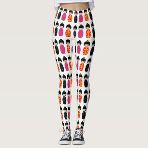Traditional Japanischen Kokeshi Geisha Dolls Leggings