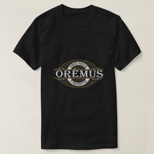 Traditional Latin Mass Oremus Dominus Vobiscum Cat T-Shirt (Design vorne)