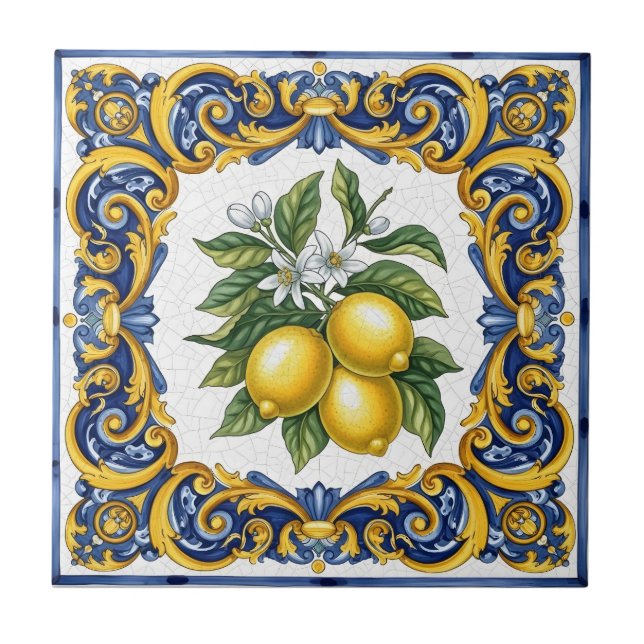 Traditional Mediterranean Majolica Lemon Fliese (Vorderseite)