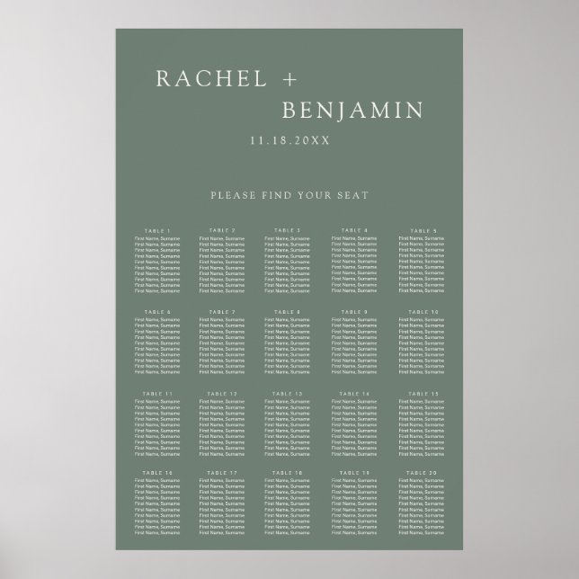 Traditional Minimalist Simple Wedding Sage Green Poster (Vorne)