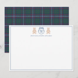 Traditional Monogram Teddy Bear Boy Baby Shower Dankeskarte