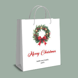 Traditional pine wreath Christmas bag with berries Mittlere Geschenktüte
