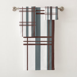 Traditional Plaid Smoke Grey, Deep Burgandy, White Badhandtuch Set