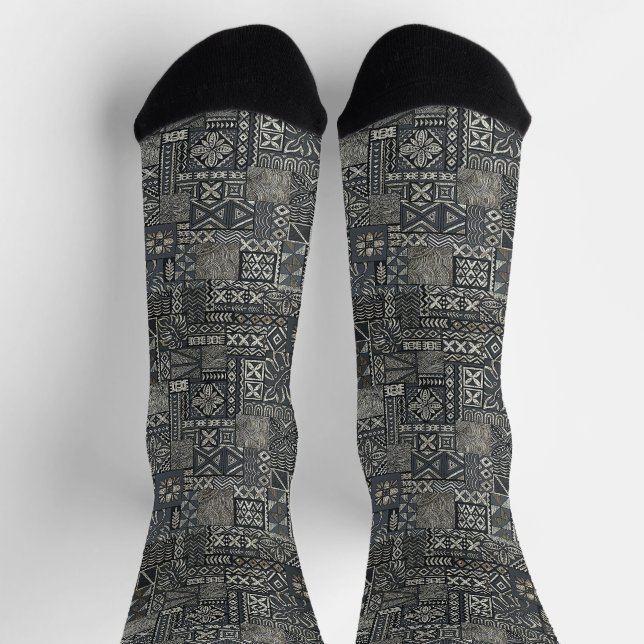 Traditional Polynesian Tapa Cloth Pattern Socken (Oben)