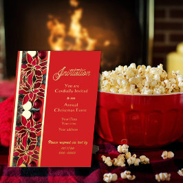Traditional Red Florals Foil Christmas Invitation Folien Feiertagskarte