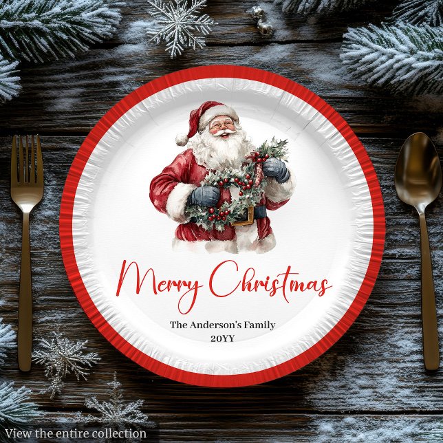Traditional Santa Claus Cozy Red White Dinner  Pappteller (Traditional Santa Claus Cozy Red White Dinner Plate)
