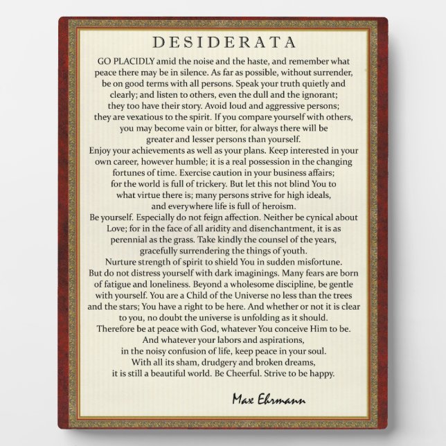 Traditional Style Desiderata Poem by Max Ehrmann Fotoplatte (Vorderseite)