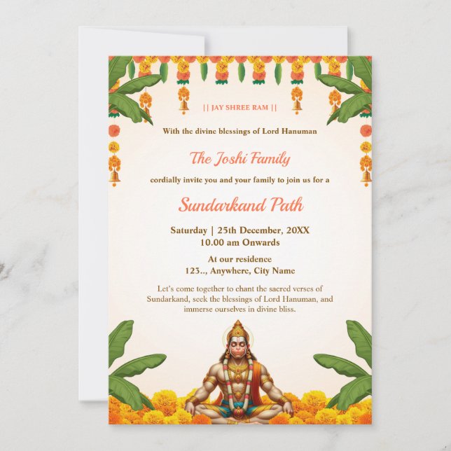 Traditional Sundarkand Path Invitation Card Einladung (Vorderseite)