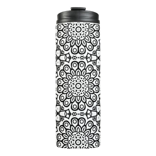 Traditional sunflower batik pattern ornamentscroll thermosbecher (Vorderseite)