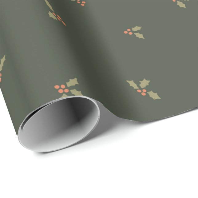 Traditional Vintage Christmas Holly Mistletoe Geschenkpapier (Rolleneckpunkt)