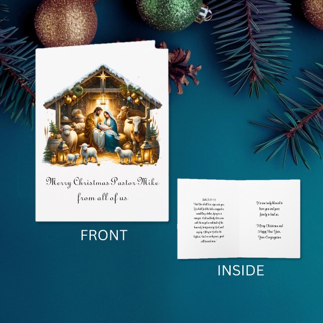 Traditionale Weihnachtsgeschichte an den Pastor vo Karte (Traditional Nativity To Pastor From Congregation Card)