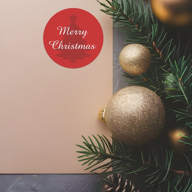 Traditionell - Klassischer Red Merry Weihnachtsauf Runder Aufkleber (Von Creator hochgeladen)