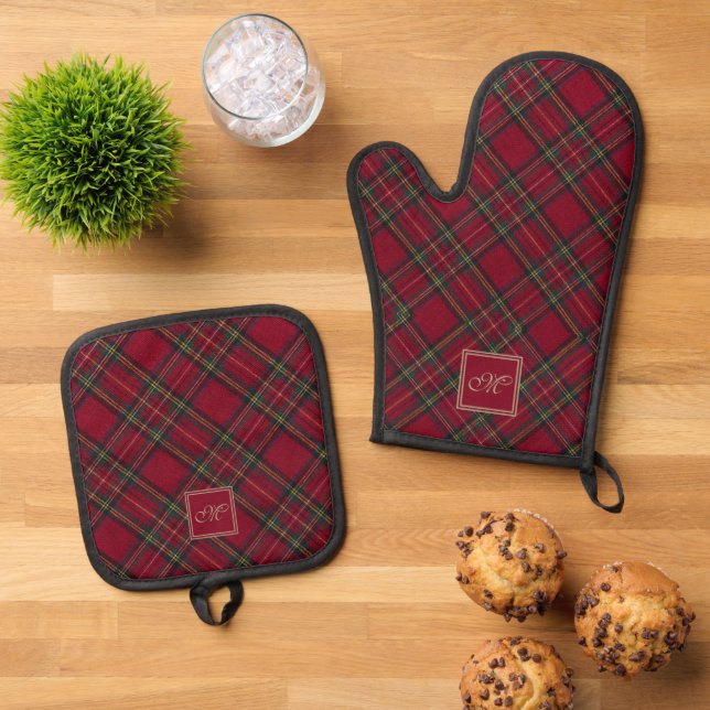 Traditionell Red Inverness Scottish Tartan Custom Ofenhandschuh & Topflappen-Set (Oben Unten)