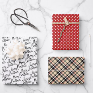Traditionell Rot Schwarz Weiß Taupe Beige Kariert Geschenkpapier Set