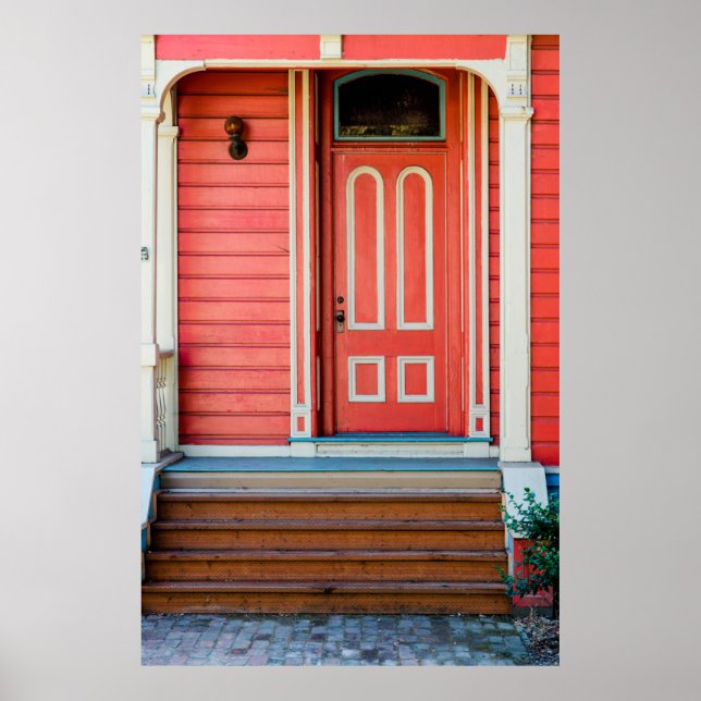 Traditionell rote Holztür und -porchdoor, Poster (Vorne)
