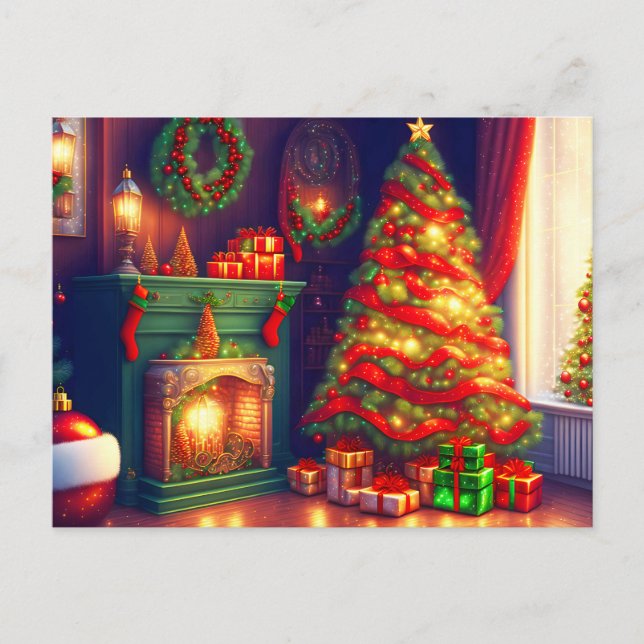 Traditionell Vintager Weihnachtsbaum Einladungspostkarte (Vorderseite)