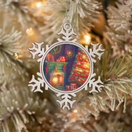 Traditionell Vintager Weihnachtsbaum Schneeflocken Zinn-Ornament